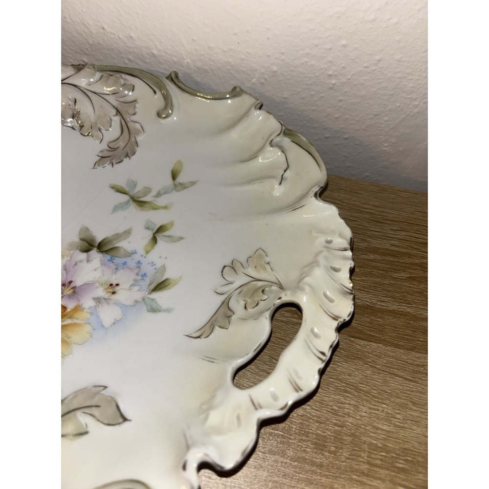 Pair Antique Victorian Hand Painted Porcelain Handled Cake Server Plates Floral - Picture 5 of 16